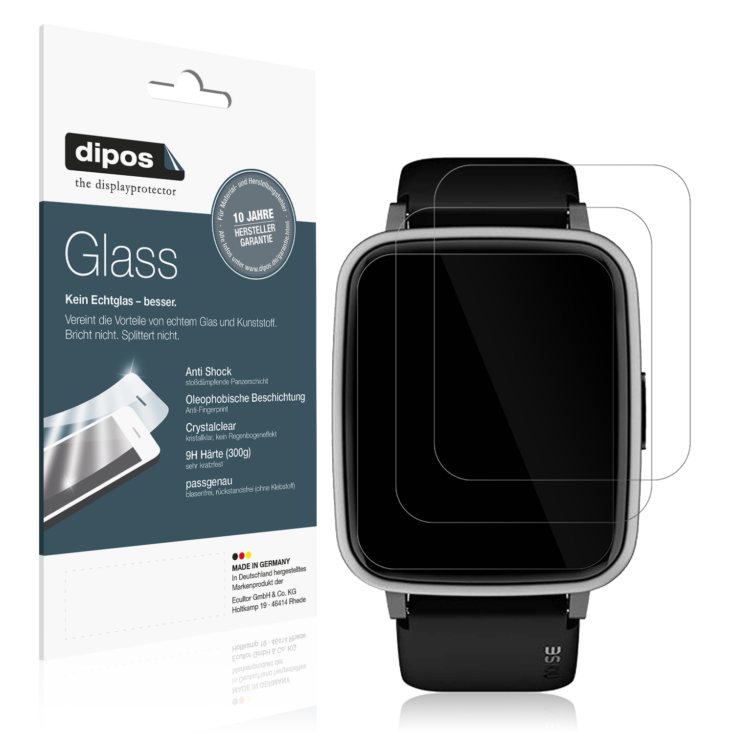 2x Schutzfolie für Noise ColorFit Pulse 2 - Anti-Shock 9H Folie dipos Glass